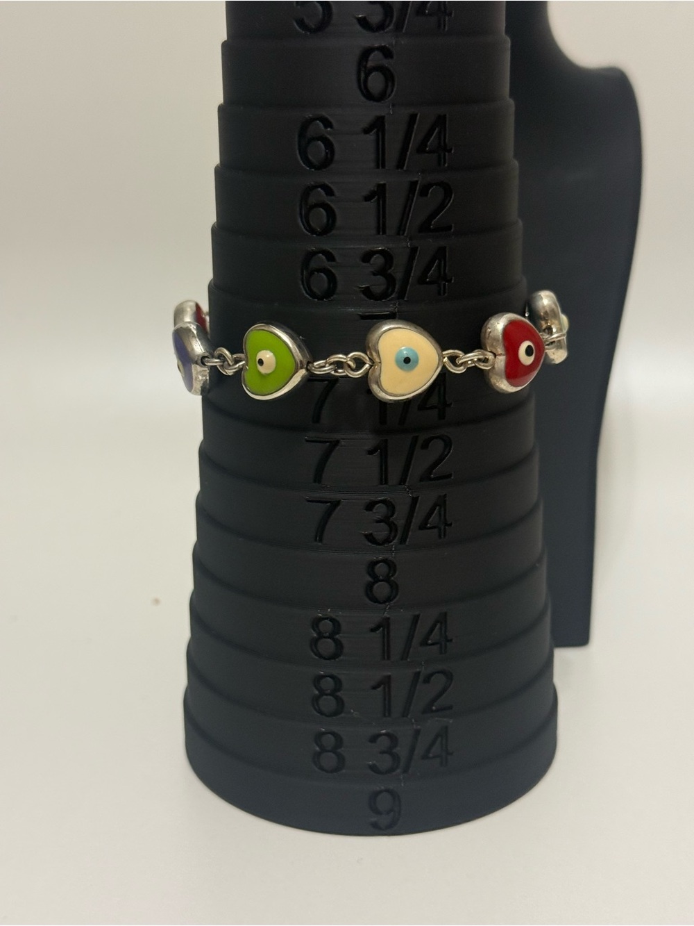 Silver Multi-Color Heart Evil Eye Link Bracelet - Women's Jewelry